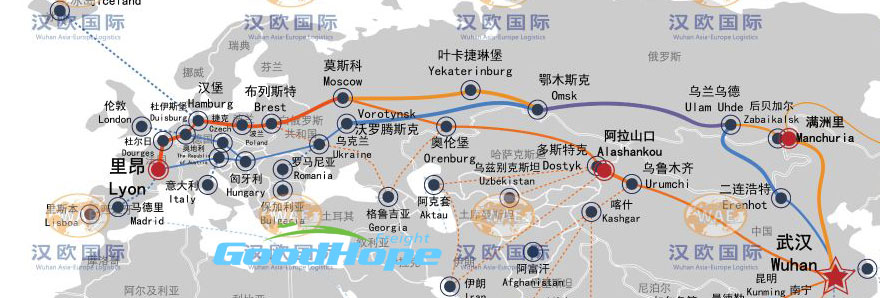 武汉到德国铁路线路图